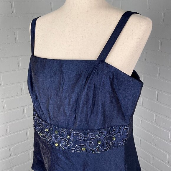 Kathy Roberts Dress Women‎ 16 Blue Shimmer Embellished Ruffle Waist Party Formal - Picture 2 of 10